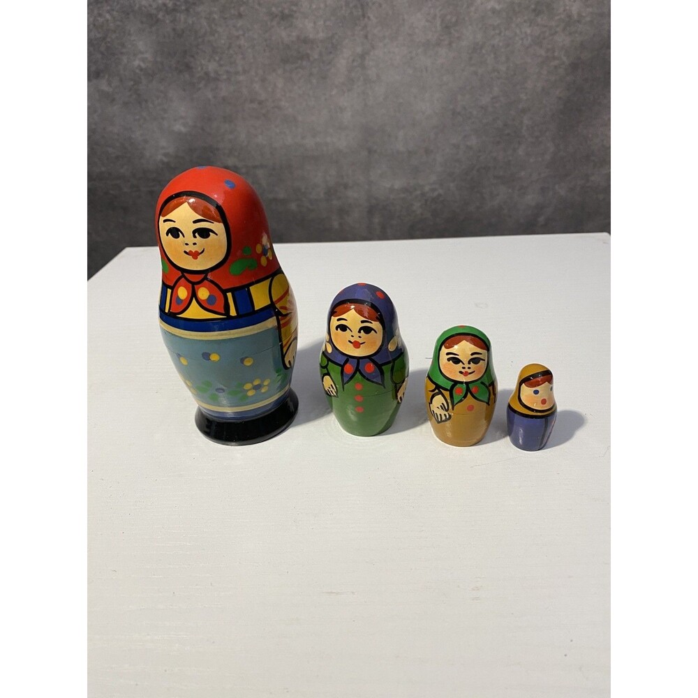 Vintage USSR Semyonov Nesting Dolls 4pc Set Stamped Matryoshka Russian 6.5"